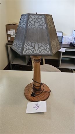 Table Lamp Wood Base/ Mesh Shade