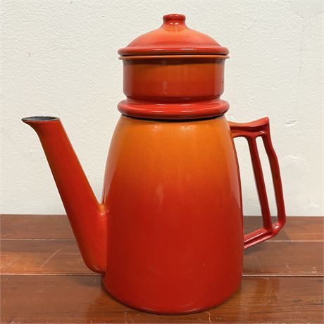 Descoware Flame Orange Enameled Vintage Coffee Pot