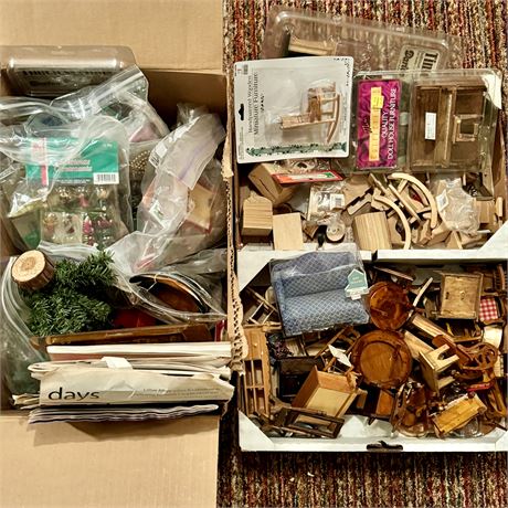 Large Lot of Finished/Unfinished Dollhouse Furniture & Crafting Miniatures