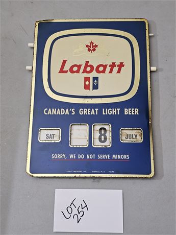 Vintage Labatt Metal Beer Sign with Perpetual Calendar