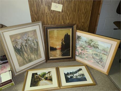 Mixed Wall Art Lot: Daffodils/Still Life Pastels/Two Photo Prints in Frame