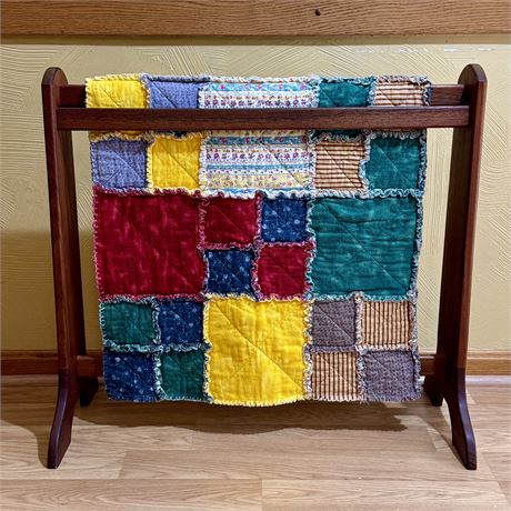 Wood Quilt Rack with Crazy Quilt Style Throw Blanket