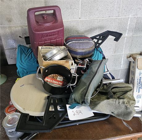 Mixed Camping Lot- Stools, Sterno, Steeping Mat & More