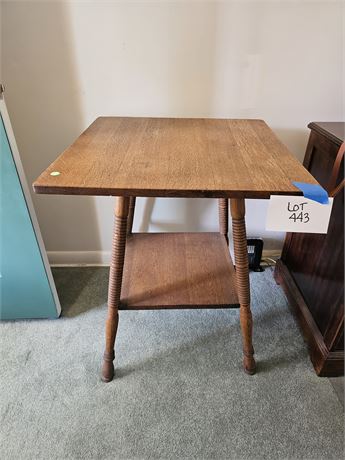 Antique Wood Square Table with Spindle Legs