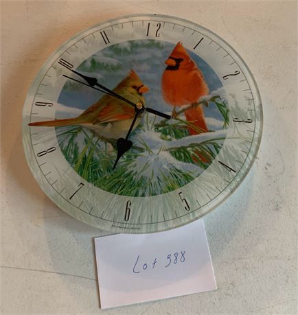 Plastic Cardinal Clock Battery Operated Male & Female Cardinal Winter Pine Snow