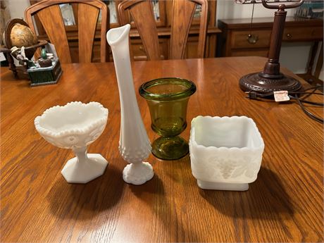 Lefton And Other Marked Milk Glass, Green Glass