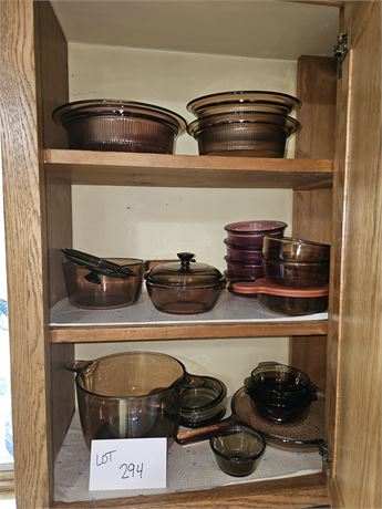 Large Lot of Brown & Pink Visionware Pots/Casseroles/Bowls & More