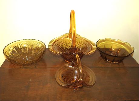 Amber Glass Ware: Baskets, Bowls