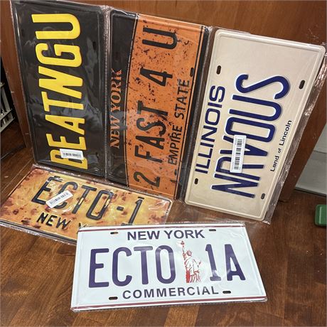 New Tin Metal Novelty Repro Movie Themed License Plates, Ghostbusters & More