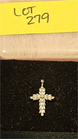 14k White Gold & Diamond Cross Pendant 1.1 dwt