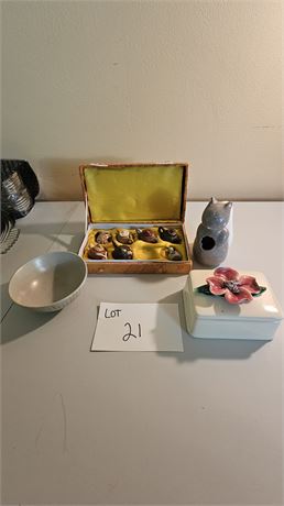 Pink Dogwood Trinket Box, Minature Clay Tea Pot Set & More