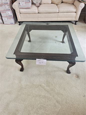 Large Wood & Glass Top Coffee Table