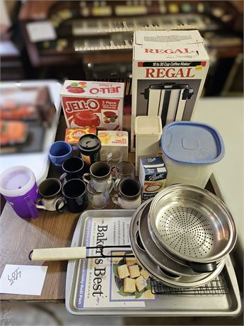 Mixed Kitchen Lot:Regal Coffee Maker/Jello Mold/Mugs/Coasters & More