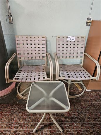 Plastic Outdoor Woven Chairs & Glass Top Table