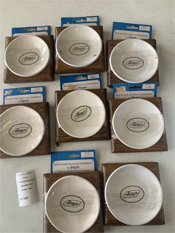 Gaylan Solid Oak & Ceramic Soap Dish Lot