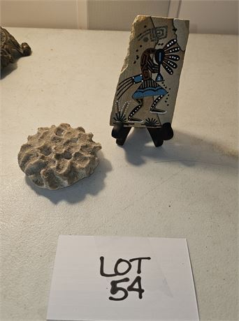 Navajo Sandpainting "Kokopetti" Signed Yazzir and Fossil Coral