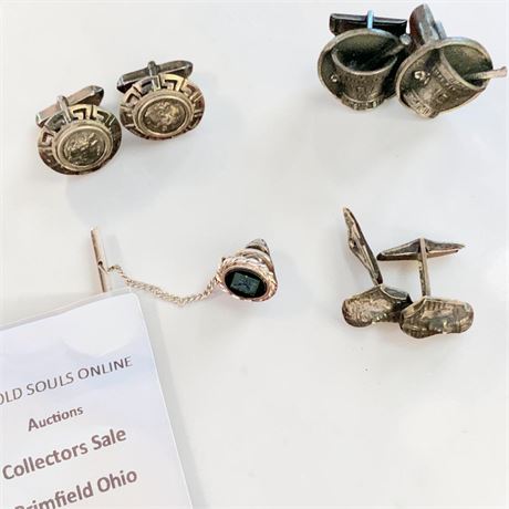 Pharmacist Mortar & Pestle Cufflinks, Greek Meander Coin Cufflinks