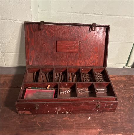 Old Wooden Case Full of Various Hardware
