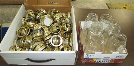 6 Canning Jars, Box of Lids