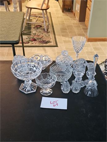 Mixed Glass Lot- Footed Compote, Lidded Candy, S&P, Creamer & More