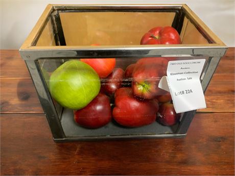 Metal & Glass Aquarium Filled With Red and Green Faux Apples/Fruit