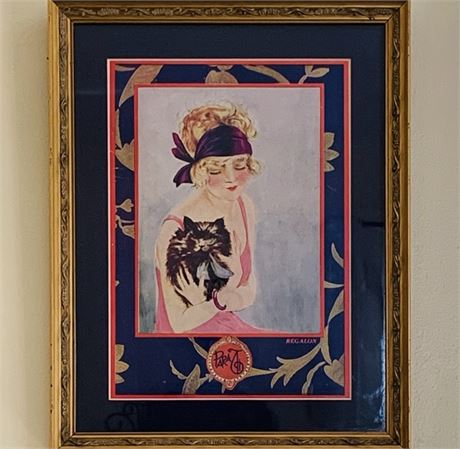 1930's Art Deco Para Ti Framed Magazine Art Flapper Black Cat Framed 12.25 x 15.