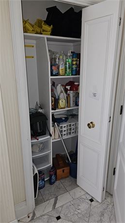 Bathroom Closet- Cleaners, Chemicals, Hair Dryer, Storage, Cleaning Supplies & M