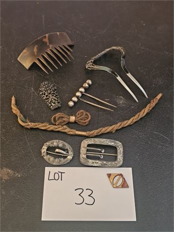 Antique Victorian Hair Combs, Gold Filled Hair Jewelry, Buckles & More