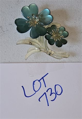 MCM Blue / White Lucite Flower Brooch 4"