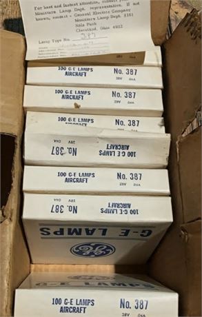 General Electric 28 Volts Aircraft Lamp No. 387 Lot (1 Box W/ 8n Lamps)