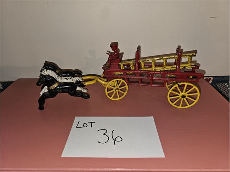 Cast Metal Horse Drawn Fire Truck