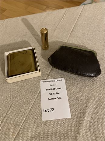 Leather Kiss Lock Change Purse, Avon Brass Lipstick, Brass Mirrored Compact