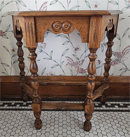 MCM Inlaid & Carved Mahogany Wood Accent Table