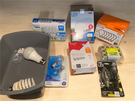 Batteries and LED Light Bulb Lot With Multiple Brands