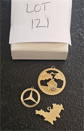 14K Mixed White Gold Charms – Ship, St. Barts, Mercedes – Total Weight 1.3 dwt