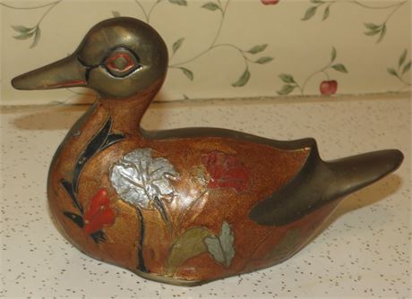 Vintage Hand Painted Brass Duck