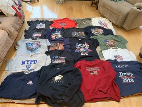 Patriotic Shirt Lot 18 Shirts, 2 Sweatshirts Various Adult Sizes XL XXL