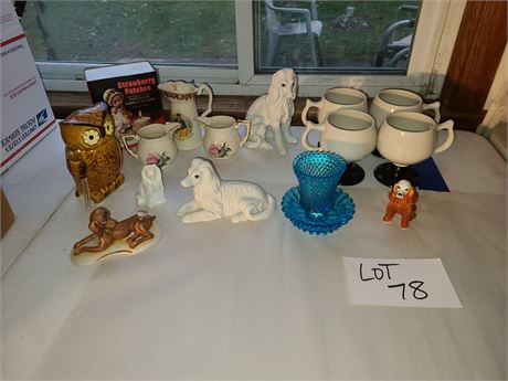 Mixed Kitchen&Decor Lot:Hall Footed Coffee Mugs/Kennedy's Creamer/Dog Figs.&More