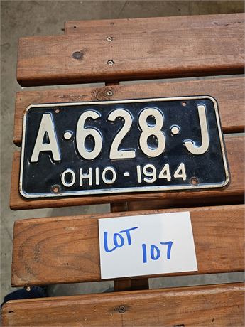 Vintage 1944 Ohio License Plate
