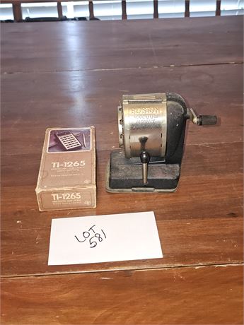 Vintage Texas Instruments TI-1265 Calculator & Boston Pencil Sharpener
