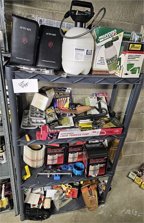 Plastic Shelf Full of Tools / Household Replacement Filters / Auto Kits & More