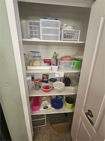 Pantry Cleanout- Mixed Plastic Storage- Pitchers, Strainers & More