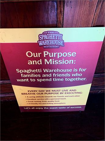 Foam Board Spaghetti Warehouse Mission Statement Sign