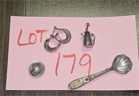 Sterling Mixed Jewelry: Charms, Earring & More    0.34 ozt