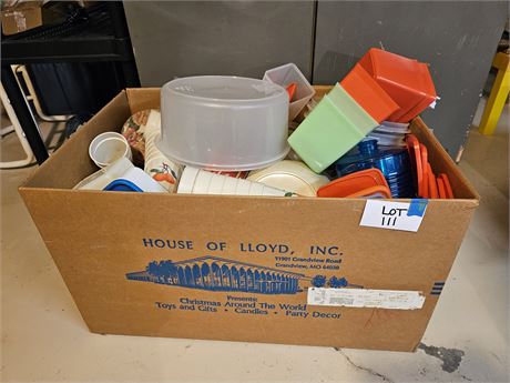 Large Box of Mixed Plastic Storage / Bowls / Tins / Glasses & More