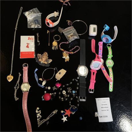 Jewelry Lot - Wristwatches, Necklaces, Pins, Charms