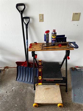 Black and Decker Workmate Work Bench, snow shovels and other items