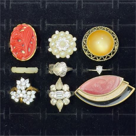 Collection of Vintage Costume Rings - GF, Rhinestone, Enamel, Adjustable....