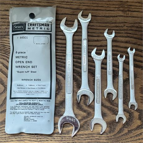 Sears Craftsman USA 6 Piece Metric Open End Wrench Set