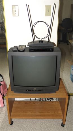 JVC 19" TV, Cable Converter Box, Antenna, TV Stand